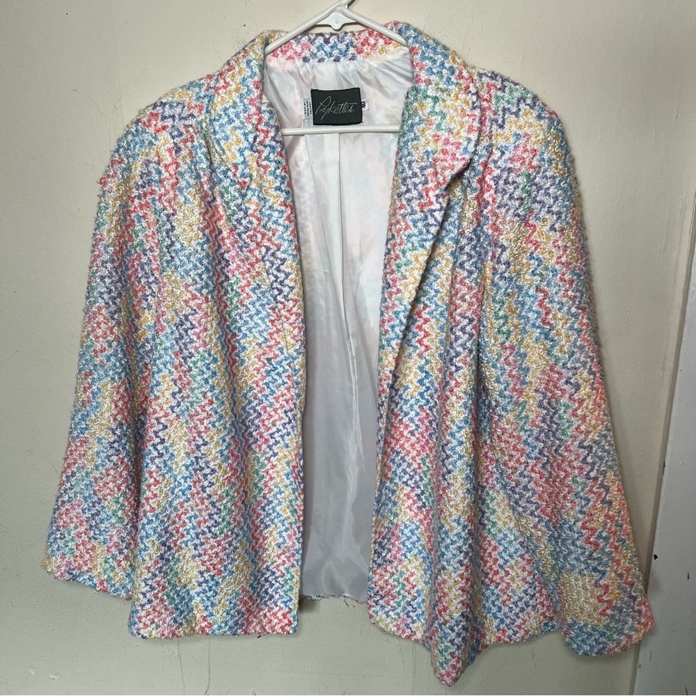 Pykettes Vintage Pastel Rainbow Zig Zag Stripes Open Blazer Women's Size 40